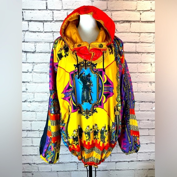 High Society Vintage 1980s Printed Oversized Hooded Windbreaker Jacket size XL - Picture 1 of 16